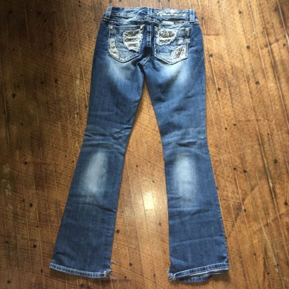 Miss Me 27 shimmery blingy patch western boot cut distressed jeans - Picture 1 of 6